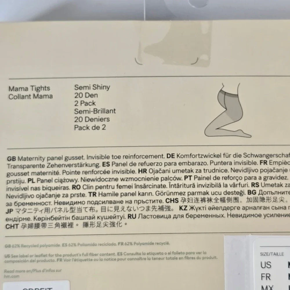 H&M Mama Tights Black Semi Shiny 2-Pack Women M Maternity Hosiery Invisible Toe‎